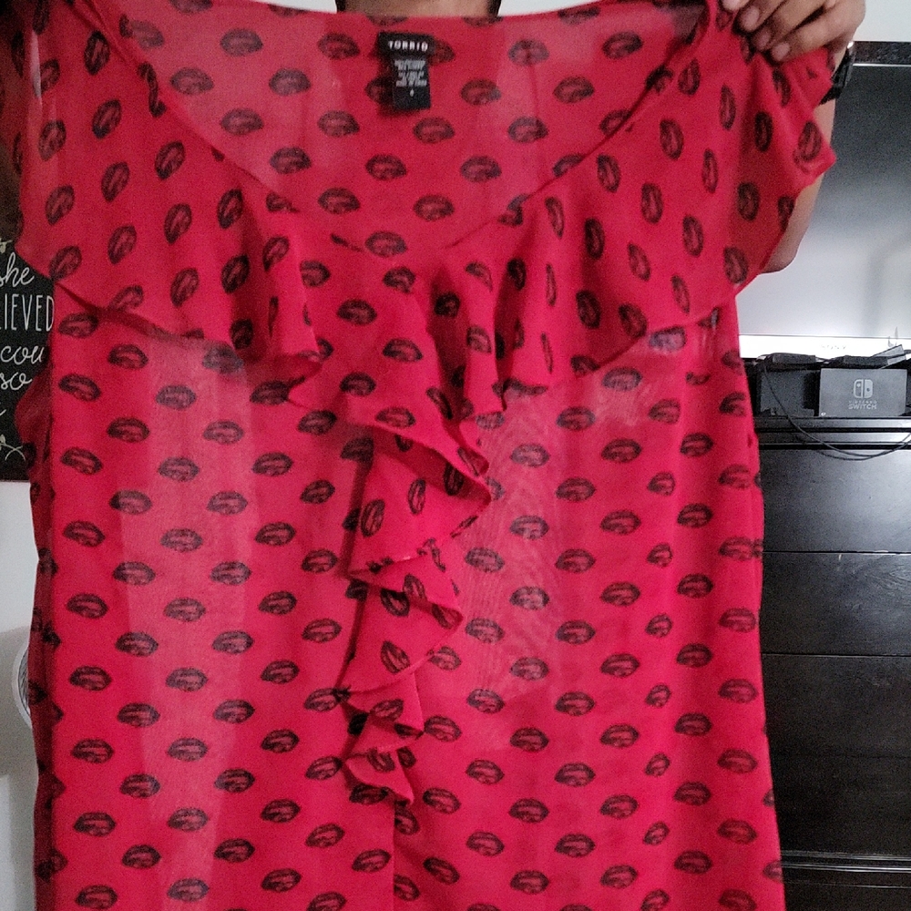 Torrid Red Ruffled Short Sleeve Blouse